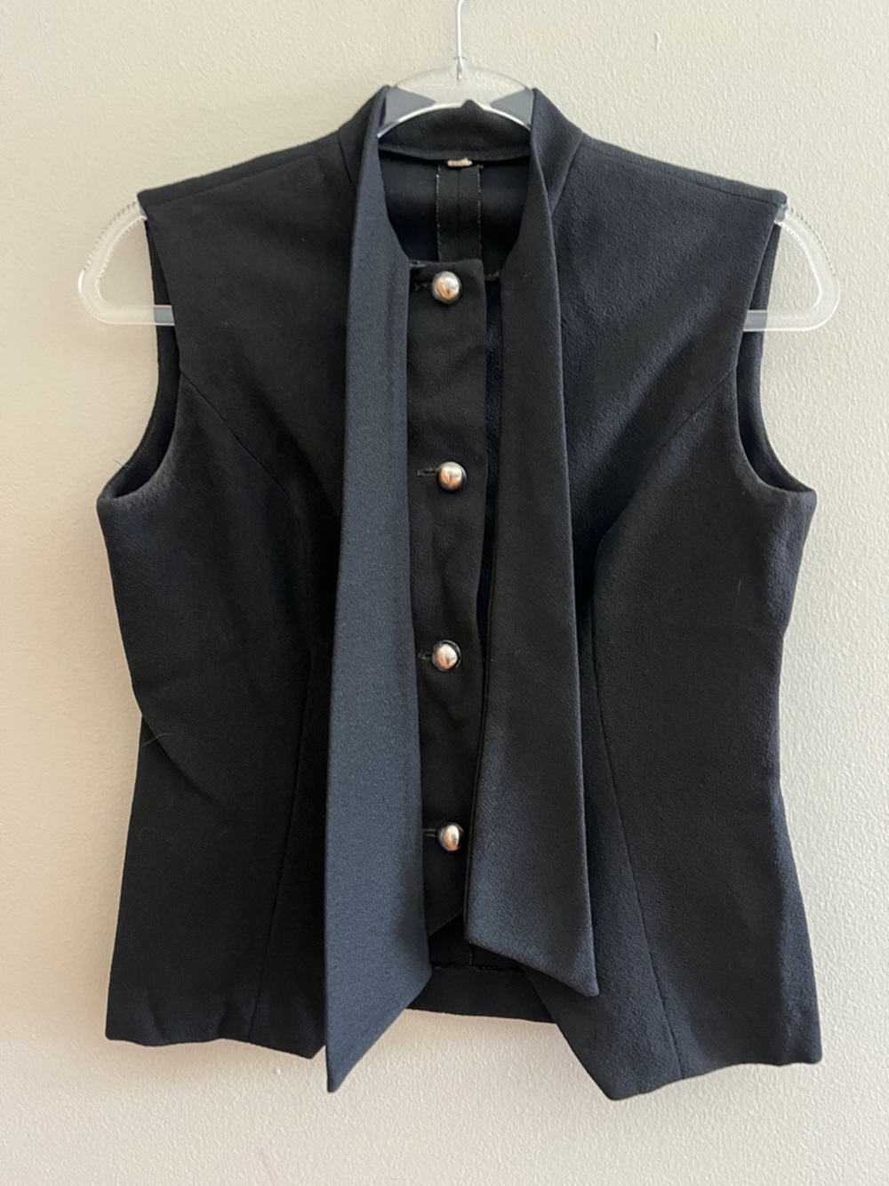 Vintage 1970’s Sleeveless Black Tie-Neck Button Vest Top